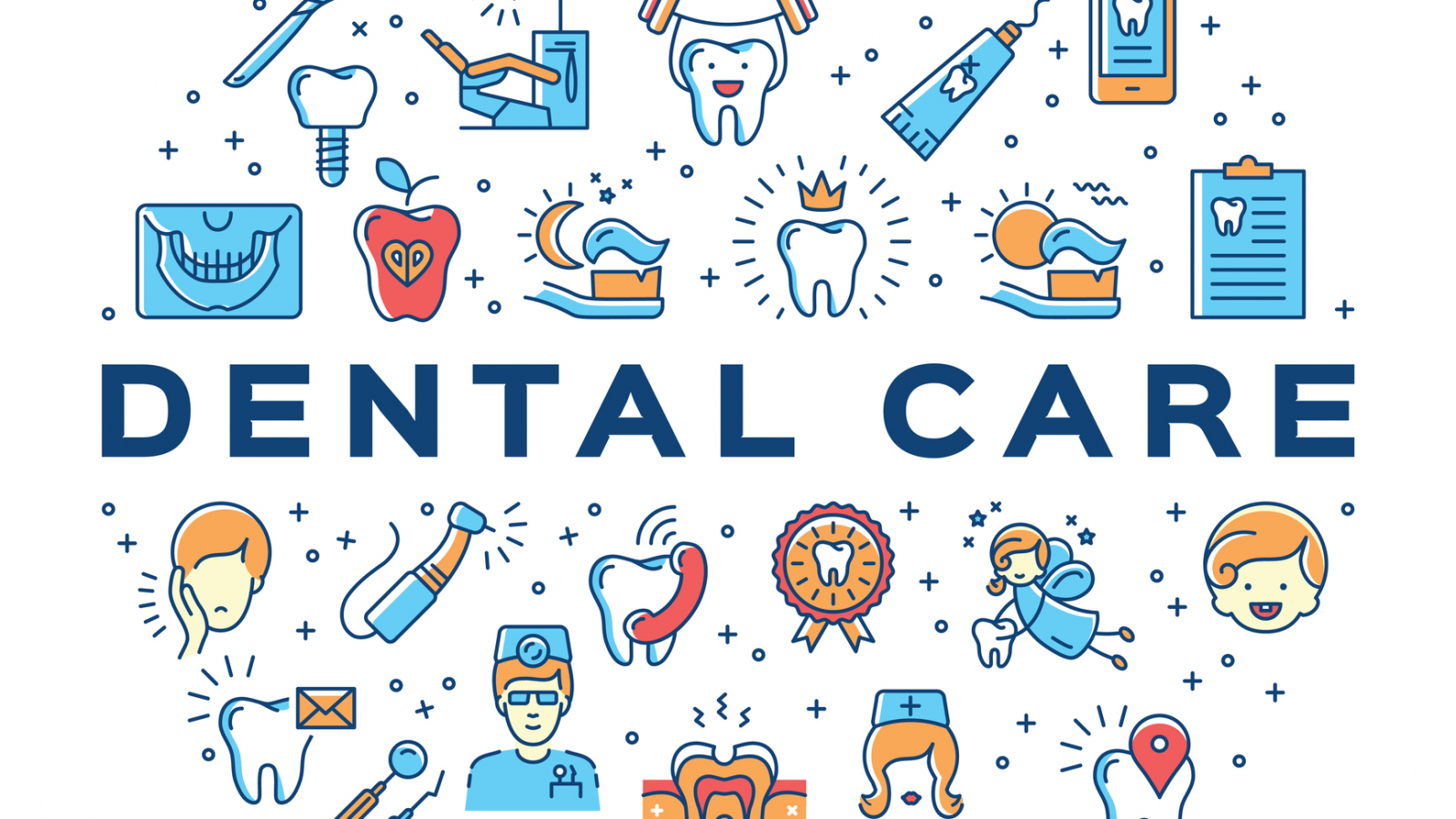 Dental care circle infographics Stomatology icon. Colorful dentistry thin line art icons. Symbols teeth, dentist, smile, caries, implant, office. Vector outline elements